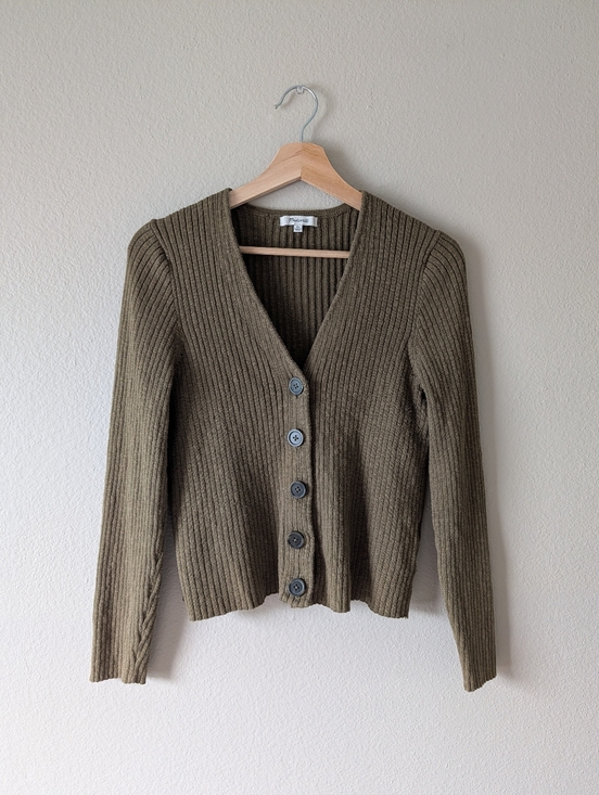 Madewell Sweaters - Madewell Ribbed Knit Cardigan Olive Green Button Front Womens XL Runs Small